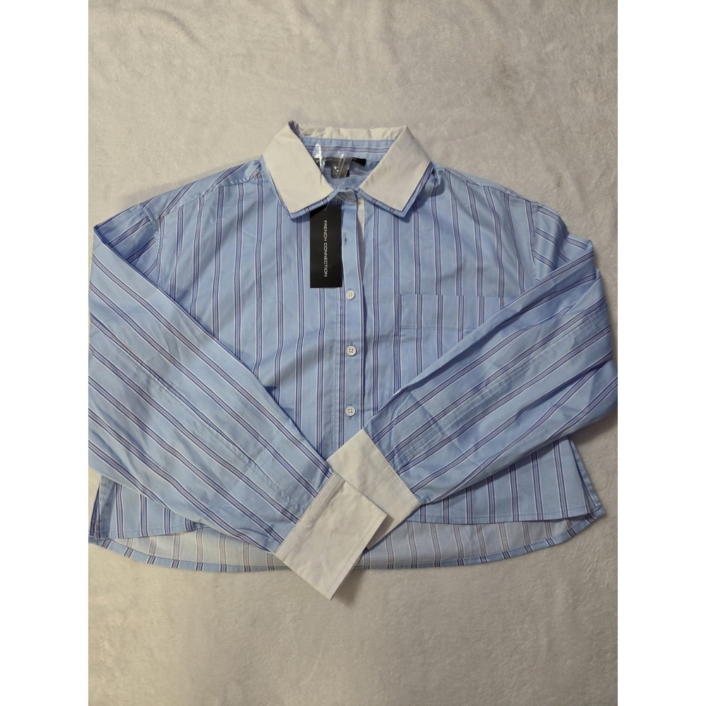 French Connection Long Sleeve Stripe Double Collar Button-Up Shirt Size XS
